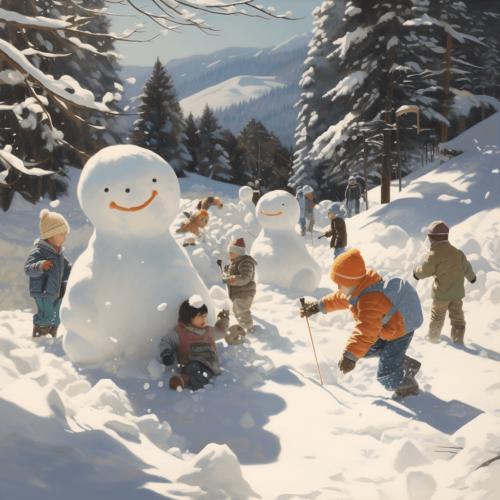 snowman and kids happy